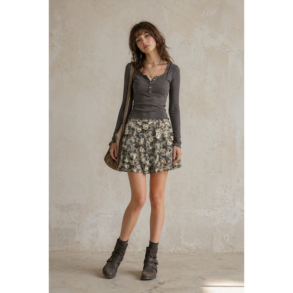 Vintage‎  Y2K 90's Skirt Womens 9/10 Brown Floral Polyester
